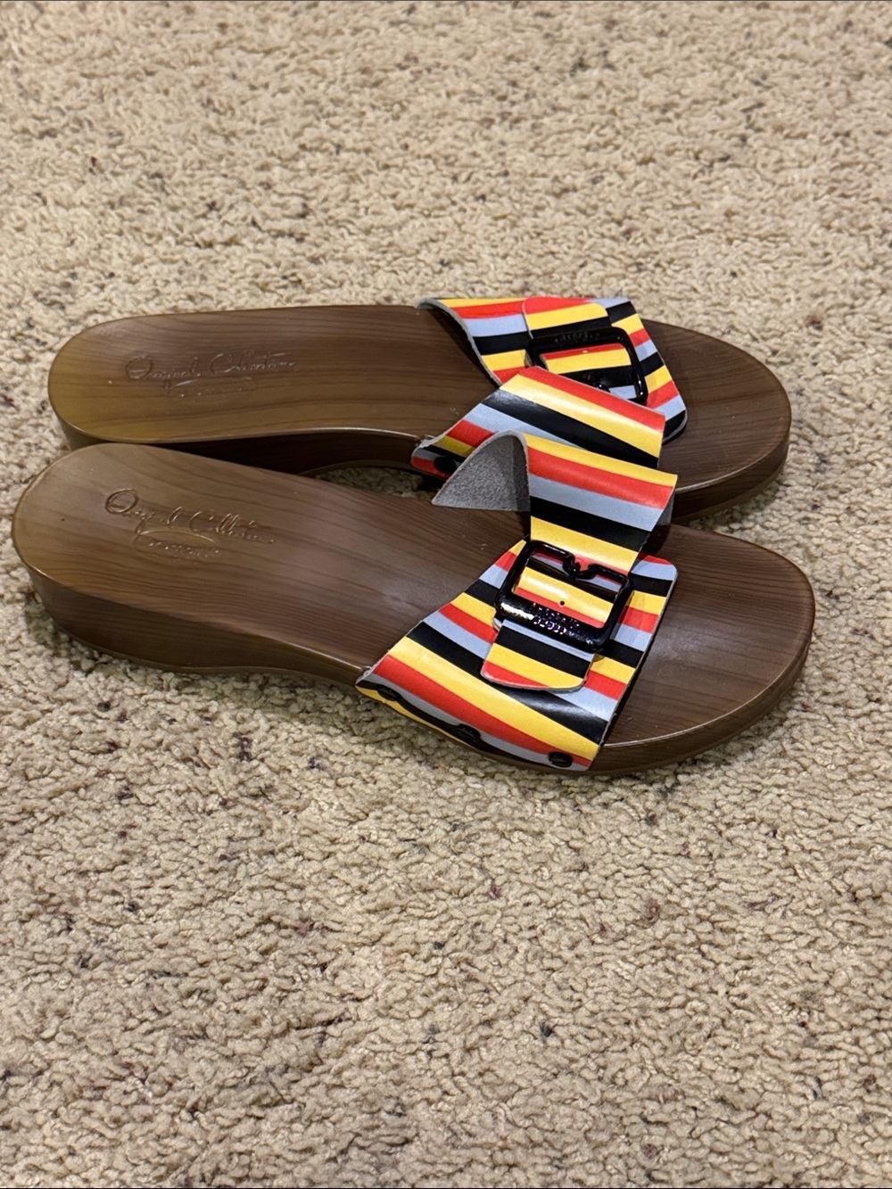 Dr Scholls Originals Sandals Striped Buckle Wood Look Rubber Sole-7